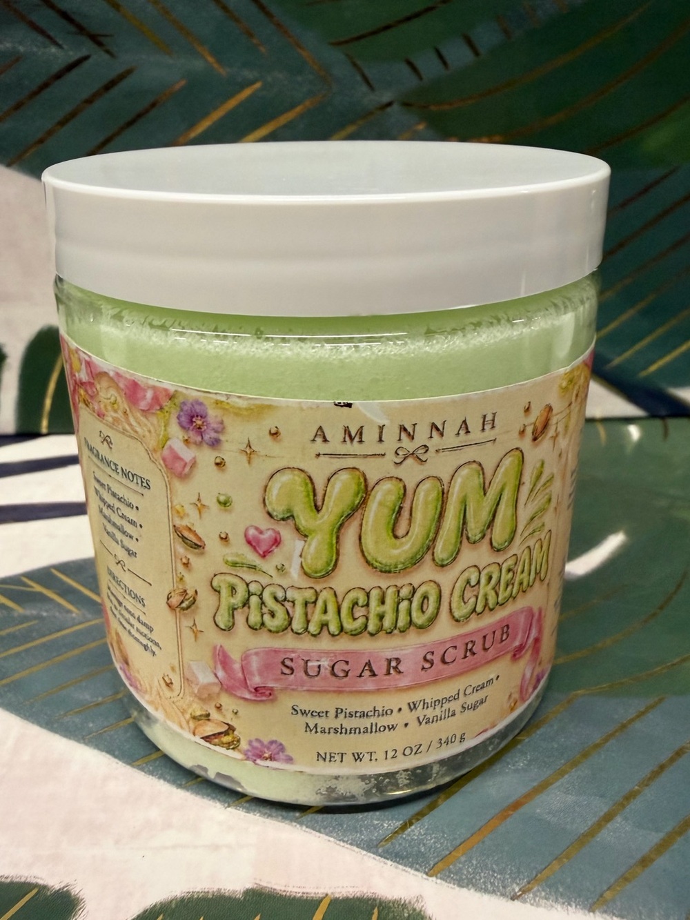 Aminnah Yum Pistachio Cream Sugar Scrub 8 oz Pistachio Marshmallow NEW